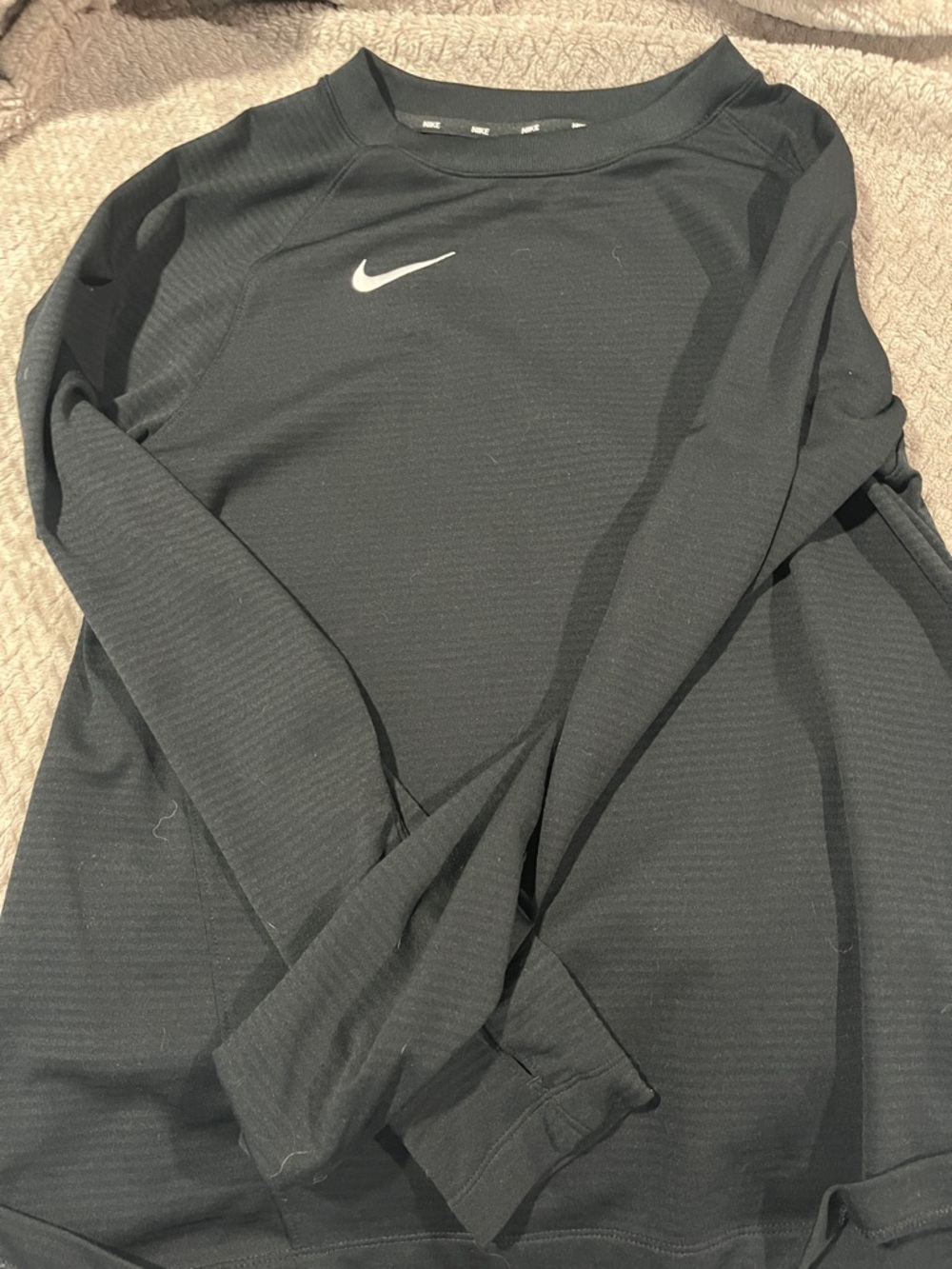 Nike Black Long Sleeve Performance Top with White Swoosh